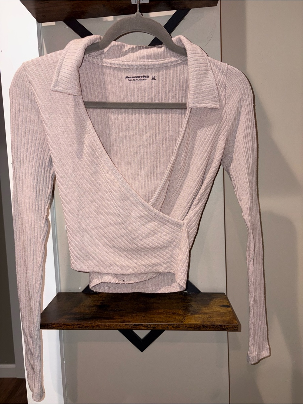 Abercrombie & Fitch Light Pink Ribbed Wrap Crop Top